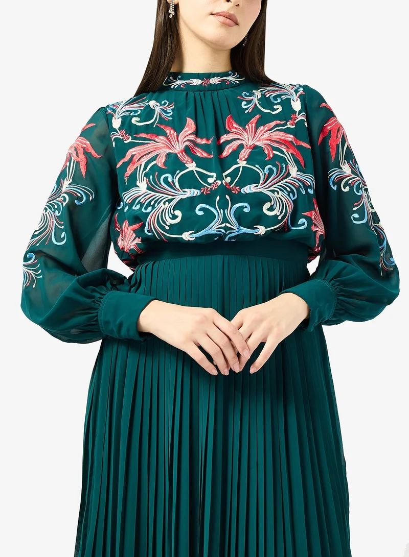 Frock And Frill  Embroidered Detailed Long Sleeve Maxi Dress for Women | Best Price UAE